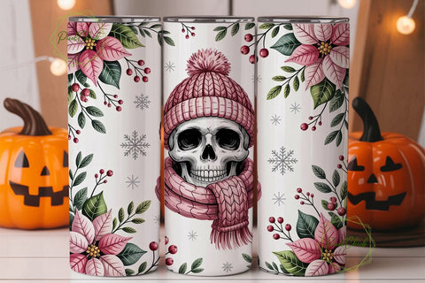 Pink Skull Christmas Tumbler Wrap Sublimation PixelChick 