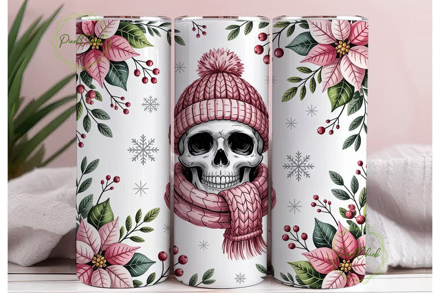 Pink Skull Christmas Tumbler Wrap Sublimation PixelChick 