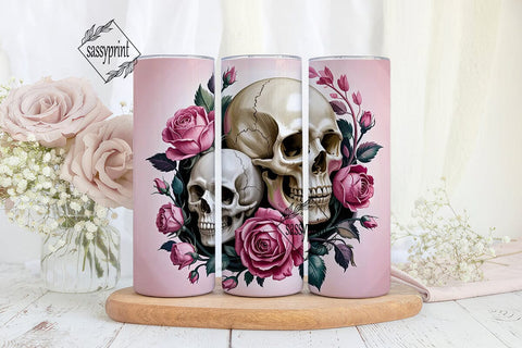 Pink Skull & Roses 20oz Tumbler Wrap Sublimation sassyprint 