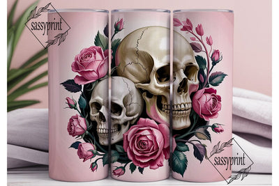 Pink Skull & Roses 20oz Tumbler Wrap Sublimation sassyprint 