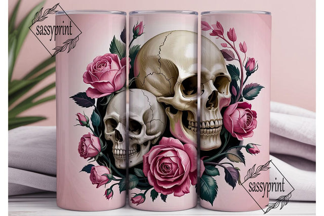 Pink Skull & Roses 20oz Tumbler Wrap Sublimation sassyprint 