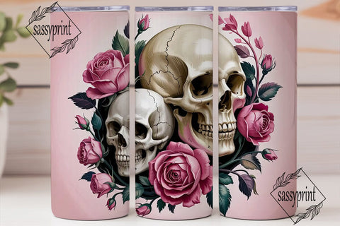 Pink Skull & Roses 20oz Tumbler Wrap Sublimation sassyprint 