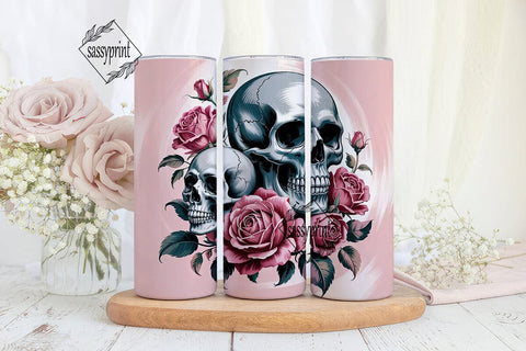 Pink Skull & Roses 20oz Tumbler Wrap Sublimation sassyprint 