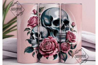 Pink Skull & Roses 20oz Tumbler Wrap Sublimation sassyprint 