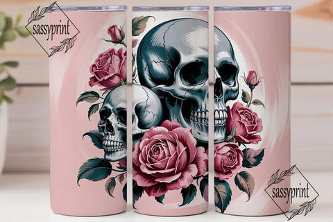 Pink Skull & Roses 20oz Tumbler Wrap Sublimation sassyprint 