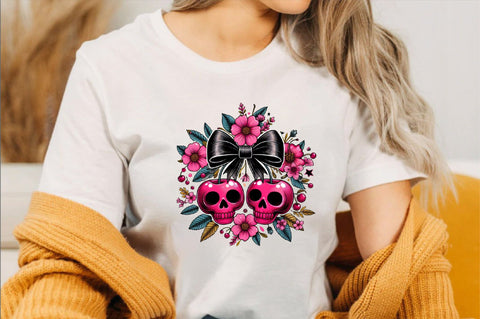 Pink skulls adorned with flowers Sublimation Clipart Sublimation SVGArt 