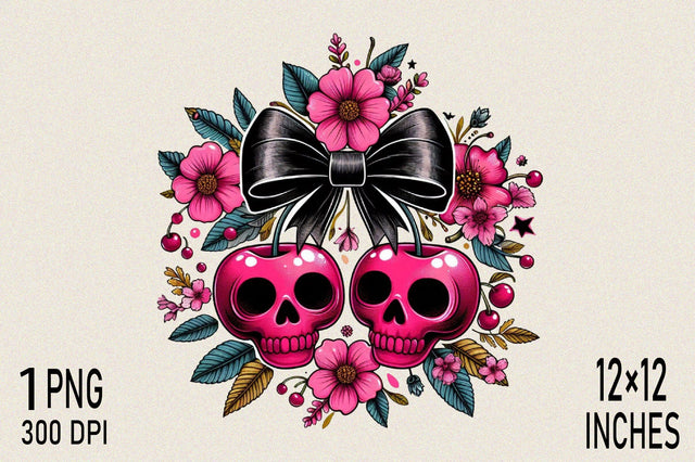 Pink skulls adorned with flowers Sublimation Clipart Sublimation SVGArt 