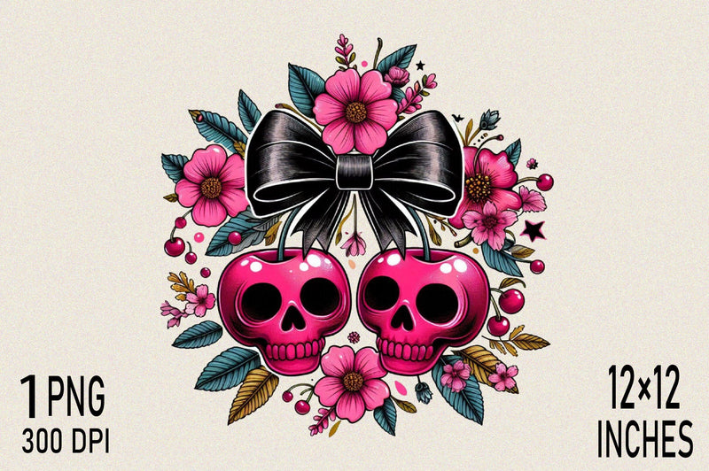 Pink skulls adorned with flowers Sublimation Clipart Sublimation SVGArt 