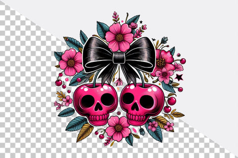 Pink skulls adorned with flowers Sublimation Clipart Sublimation SVGArt 