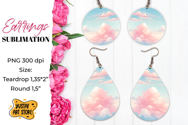 Pink Sky Earrings Sublimation. Teardrop/Round Sublimation Yustaf Art Store 