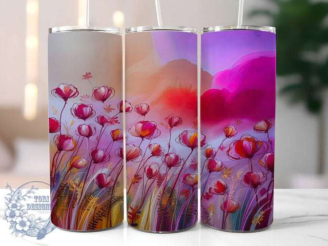 Pink Sky Wildflower Tumbler, Alcohol Ink Floral Tumbler, 20Oz Sublimation, Pink Sky Flowers Design, Artistic Ink Style Printable, Colorful Wildflower Wrap, Floral Ink Pattern Sublimation ToriDesigns 