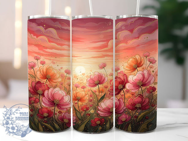 Pink Sky Wildflower Tumbler, Alcohol Ink Floral Tumbler, 20Oz Sublimation, Pink Sky Flowers Design, Artistic Ink Style Printable, Colorful Wildflower Wrap, Floral Ink Pattern Sublimation ToriDesigns 