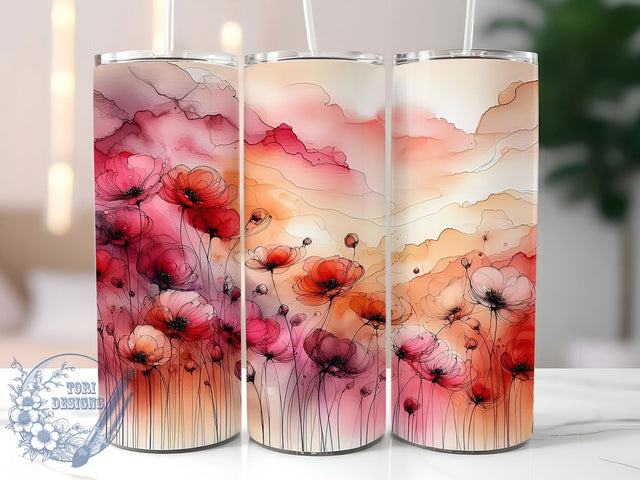 Pink Sky Wildflower Tumbler, Alcohol Ink Floral Tumbler, 20Oz Sublimation, Pink Sky Flowers Design, Artistic Ink Style Printable, Colorful Wildflower Wrap, Floral Ink Pattern Sublimation ToriDesigns 