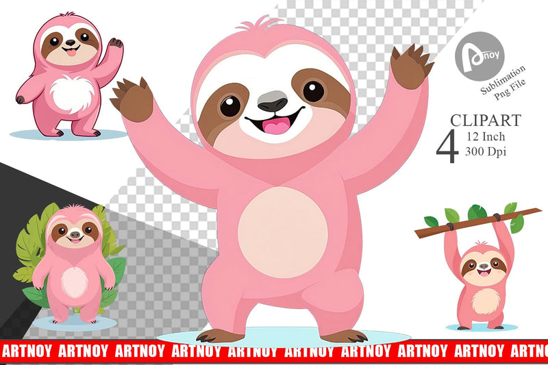 Pink Sloth Valentine Clipart Sublimation artnoy 
