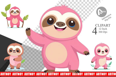 Pink Sloth Valentine Clipart Sublimation artnoy 