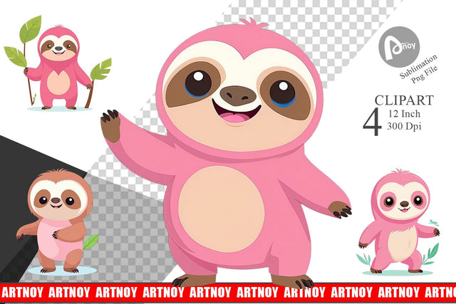 Pink Sloth Valentine Clipart Sublimation artnoy 