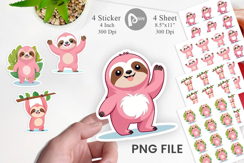 Pink Sloth Valentine Sticker Sublimation artnoy 