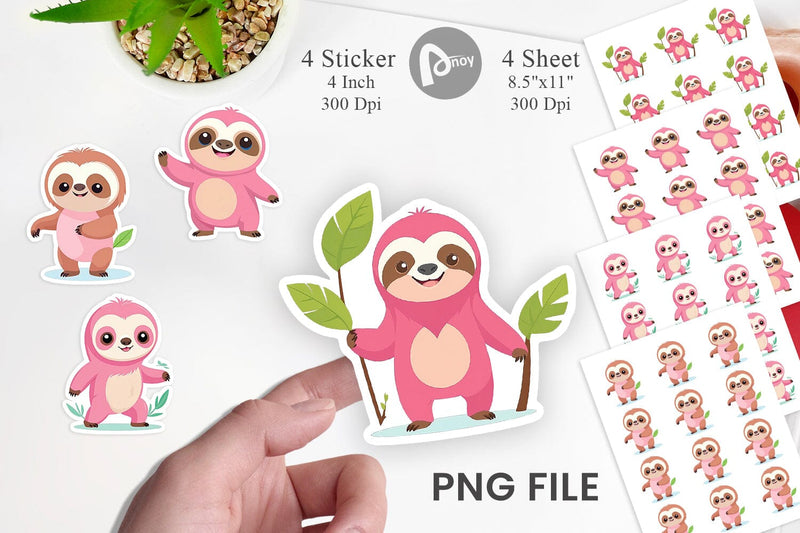 Pink Sloth Valentine Sticker Sublimation artnoy 