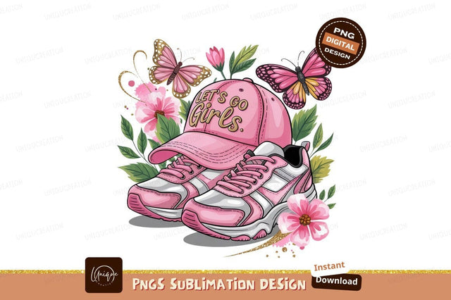 Pink Sneakers Hat Butterflies Flowers Sublimation Png Sublimation Designangry 