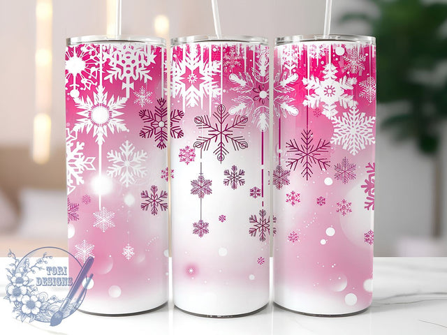 Pink Snowflake 20oz Skinny Tumbler, Snowflake Tumbler Png, Straight & Tapered Tumbler Wrap, Instant Digital Download Sublimation ToriDesigns 
