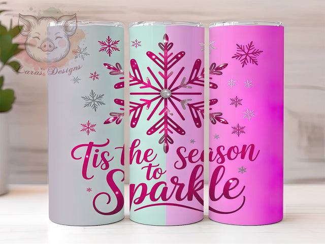 Pink Snowflake Christmas Tumbler, Snowflake Tumbler, Holiday Sparkle, 20Oz Wrap Design, Christmas Sublimation, Tis The Season, Pink Holiday Art Sublimation Lara' s Designs 