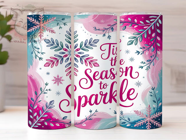 Pink Snowflake Christmas Tumbler, Snowflake Tumbler, Holiday Sparkle, 20Oz Wrap Design, Christmas Sublimation, Tis The Season, Pink Holiday Art Sublimation Lara' s Designs 