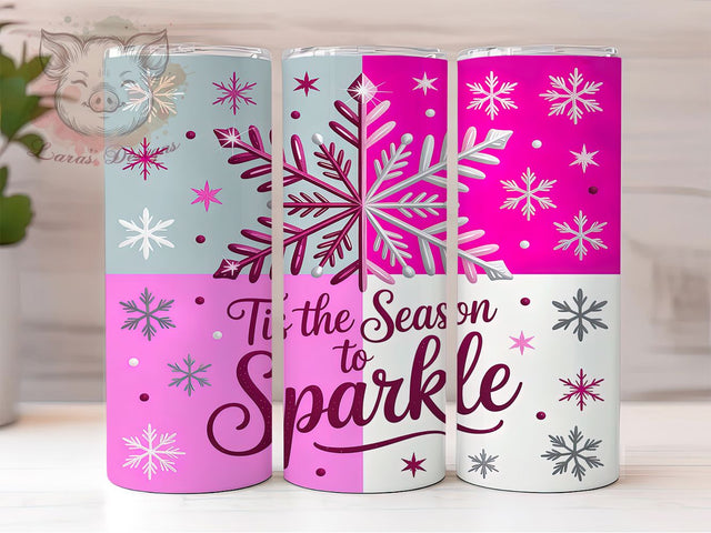 Pink Snowflake Christmas Tumbler, Snowflake Tumbler, Holiday Sparkle, 20Oz Wrap Design, Christmas Sublimation, Tis The Season, Pink Holiday Art Sublimation Lara' s Designs 