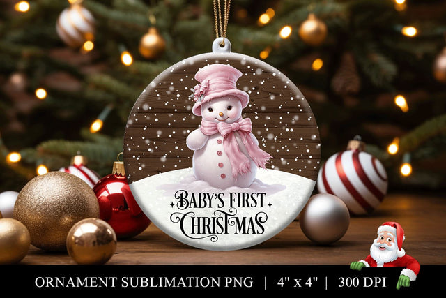 Pink Snowman Baby's First Christmas Ornament PNG Sublimation BijouBay 