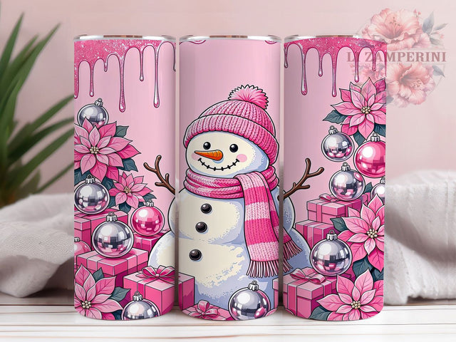 Pink Snowman Christmas 20oz Tumbler, Christmas Snowman, Pink Design, Holiday Theme, Winter Charm, Festive Style, 20oz Wrap, Sublimation Tumbler Sublimation Li Zamperini 