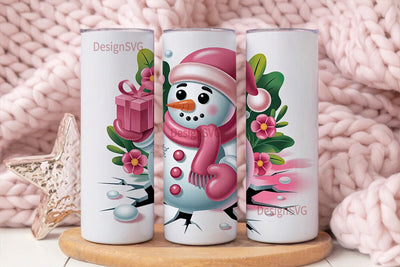 Pink Snowman Christmas 20oz Tumbler Sublimation DesignSVG 