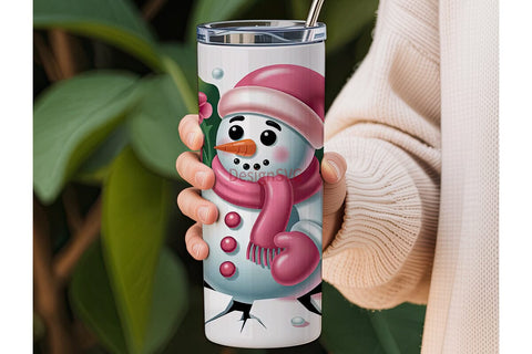 Pink Snowman Christmas 20oz Tumbler Sublimation DesignSVG 