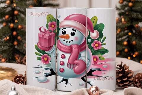 Pink Snowman Christmas 20oz Tumbler Sublimation DesignSVG 