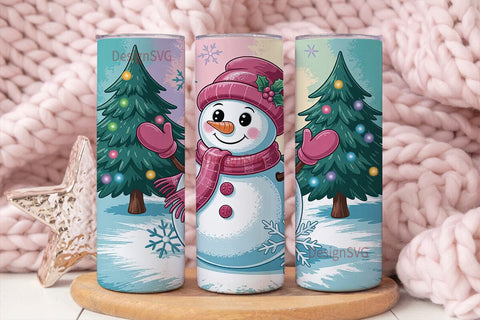 Pink Snowman Christmas 20oz Tumbler Wrap Sublimation DesignSVG 