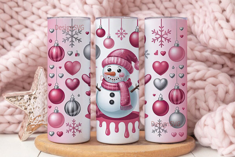 Pink Snowman Christmas 20oz Tumbler Wrap Sublimation DesignSVG 