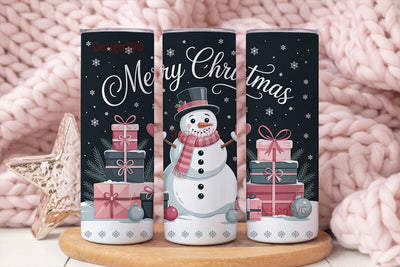 Pink Snowman Christmas 20oz Tumbler Wrap Sublimation DesignSVG 