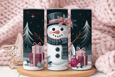 Pink Snowman Christmas 20oz Tumbler Wrap Sublimation DesignSVG 