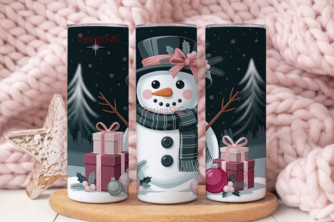 Pink Snowman Christmas 20oz Tumbler Wrap Sublimation DesignSVG 