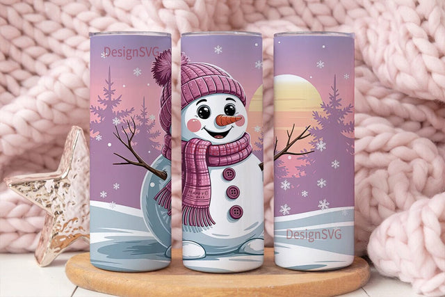 Pink Snowman Christmas 20oz Tumbler Wrap Sublimation DesignSVG 