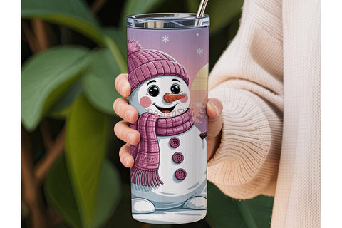 Pink Snowman Christmas 20oz Tumbler Wrap Sublimation DesignSVG 