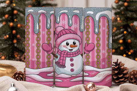 Pink Snowman Christmas 20oz Tumbler Wrap Sublimation DesignSVG 