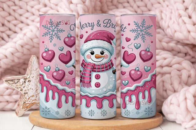 Pink Snowman Christmas 20oz Tumbler Wrap Sublimation DesignSVG 