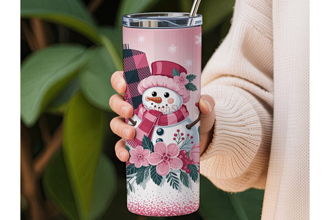 Pink Snowman Christmas 20oz Tumbler Wrap Sublimation DesignSVG 