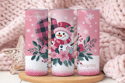 Pink Snowman Christmas 20oz Tumbler Wrap Sublimation DesignSVG 