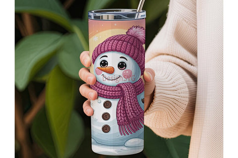 Pink Snowman Christmas 20oz Tumbler Wrap Sublimation DesignSVG 