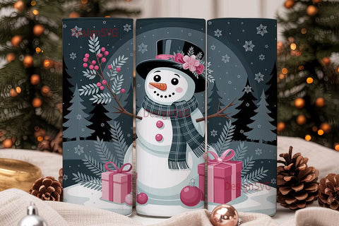 Pink Snowman Christmas 20oz Tumbler Wrap Sublimation DesignSVG 