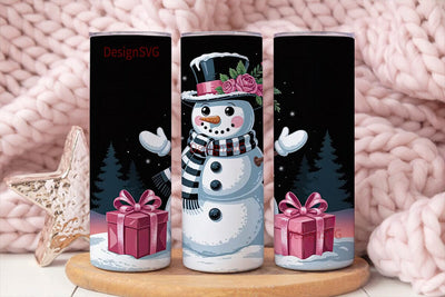 Pink Snowman Christmas 20oz Tumbler Wrap Sublimation DesignSVG 