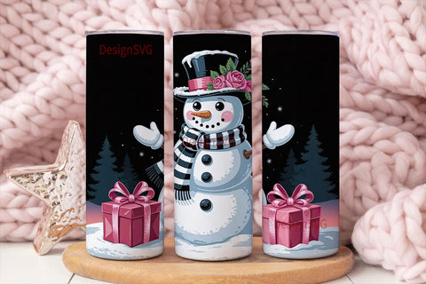 Pink Snowman Christmas 20oz Tumbler Wrap Sublimation DesignSVG 