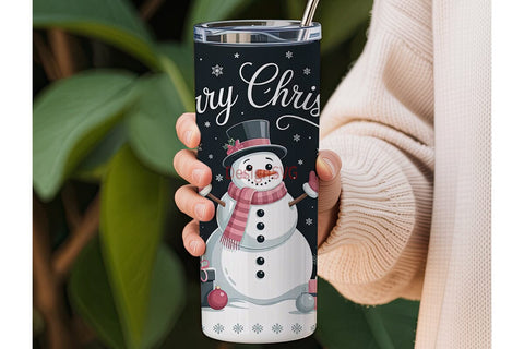 Pink Snowman Christmas 20oz Tumbler Wrap Sublimation DesignSVG 