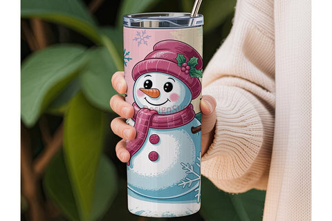 Pink Snowman Christmas 20oz Tumbler Wrap Sublimation DesignSVG 