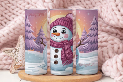 Pink Snowman Christmas 20oz Tumbler Wrap Sublimation DesignSVG 